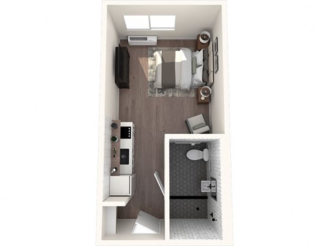 Floor plan for studio, 1 bath, 272 sqft